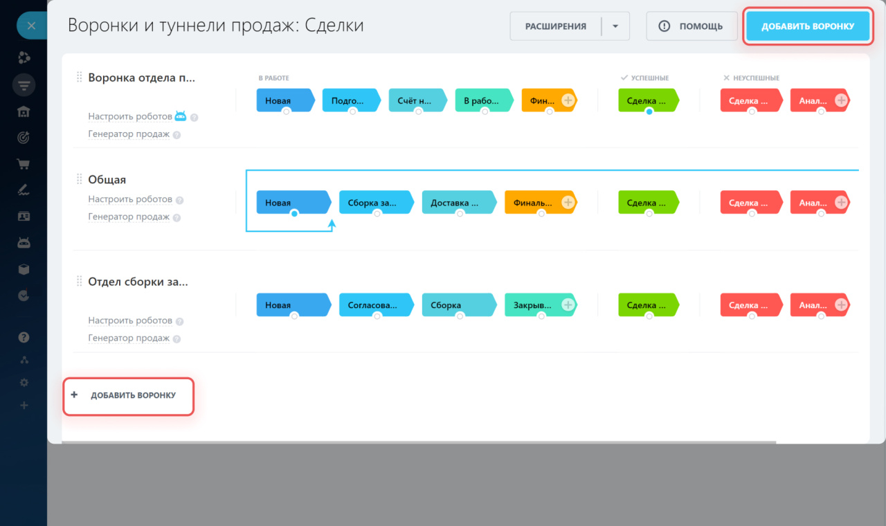 Воронки продаж: как в CRM разделить работу по отделам