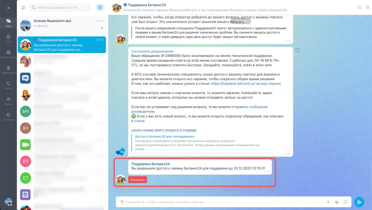 Доступ к Битрикс24 для техподдержки