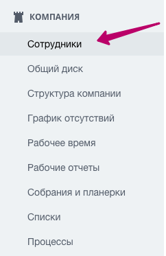 Список сотрудников в меню